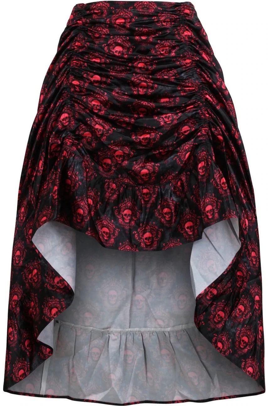 Black with red skulls Victorian Skirt Adjustable hi-lo