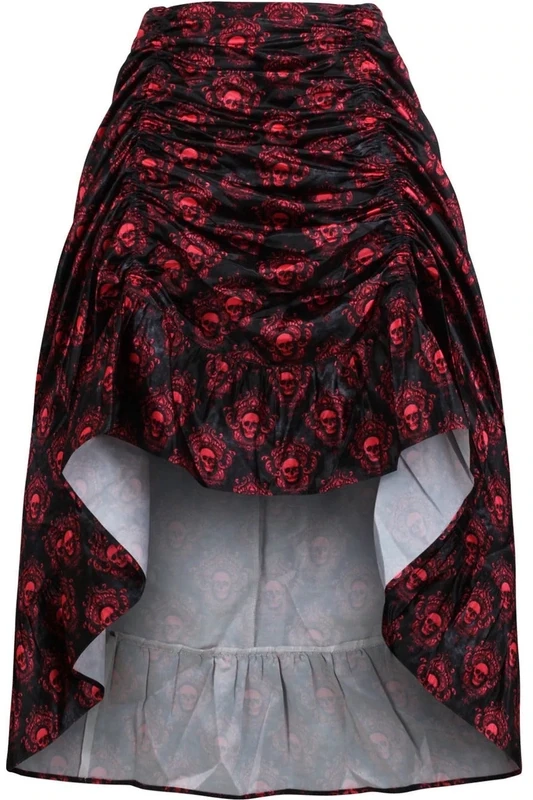 Black with red skulls  Victorian Skirt Adjustable hi-lo
