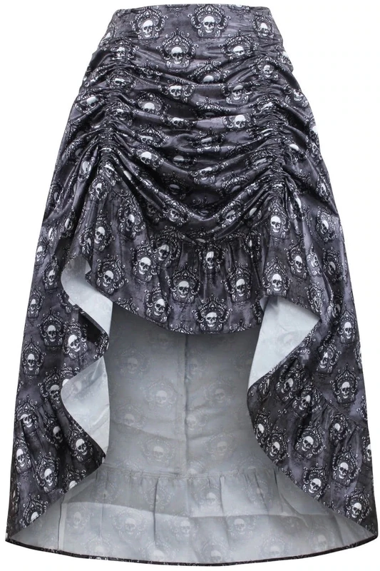 Black with White Skulls  Victorian Skirt Adjustable hi-low