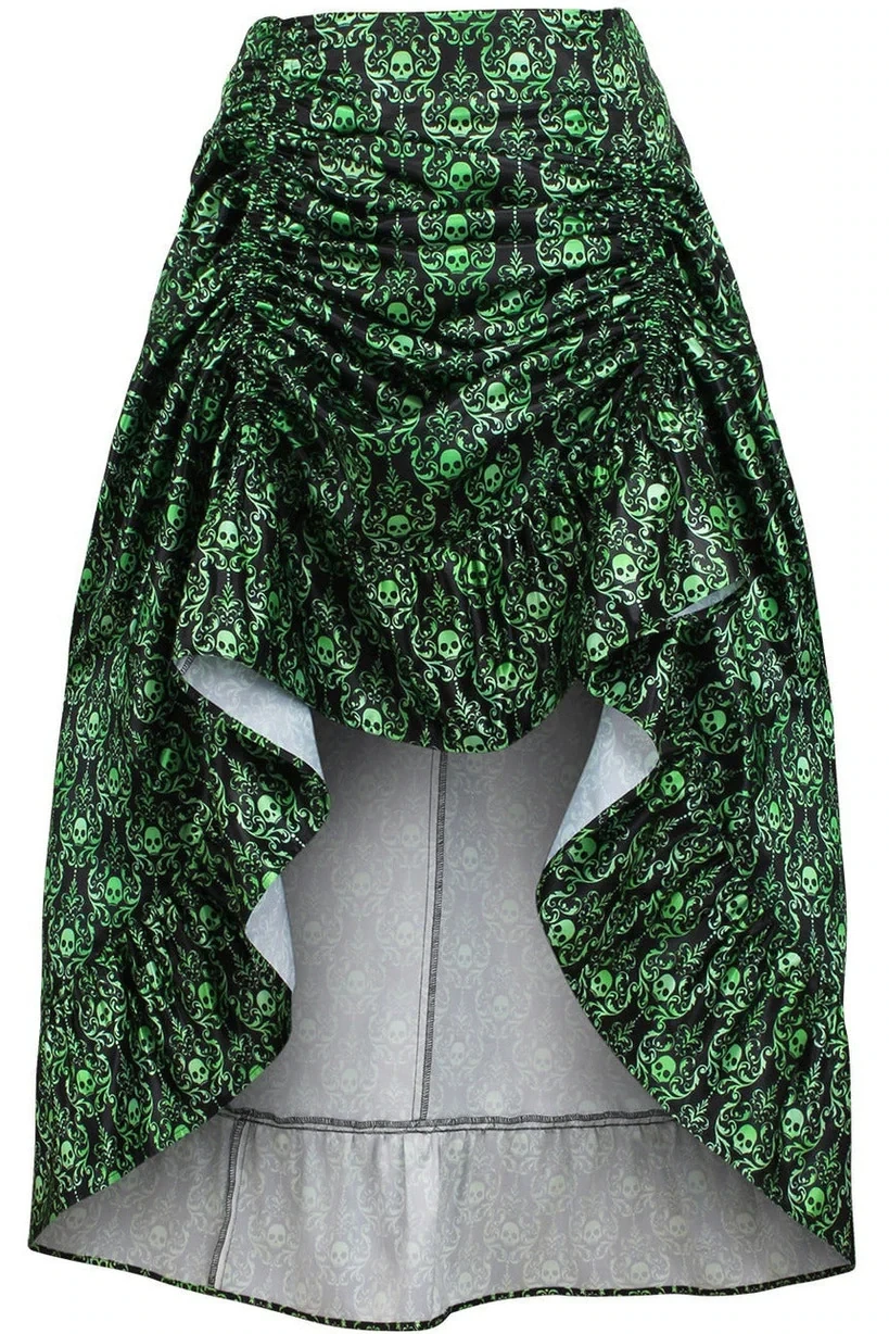 Black with Green Skulls Victorian Skirt Adjustable hi-low