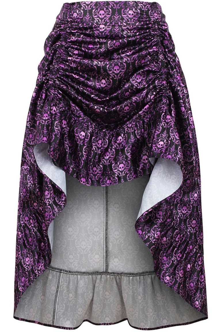 Black with Purple Skulls Victorian Skirt Adjustable hi-low