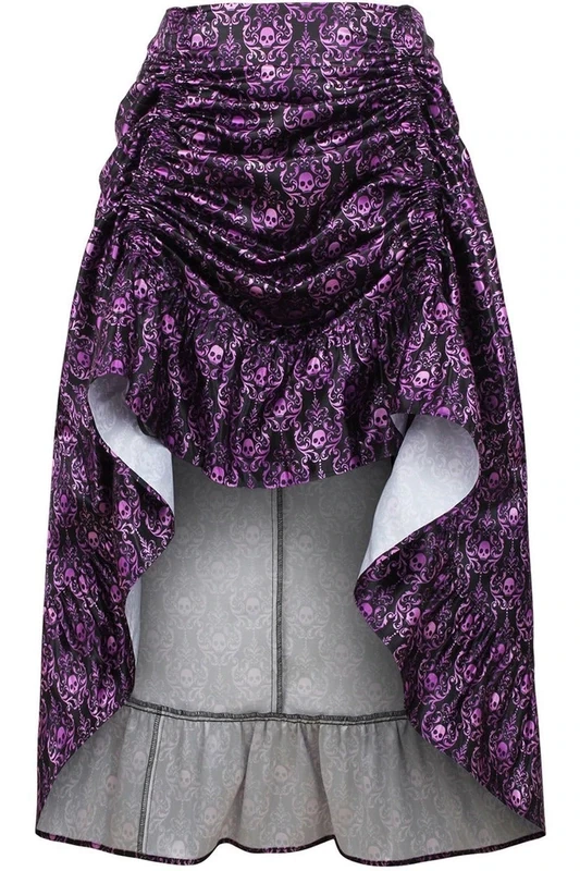 Black with Purple Skulls  Victorian Skirt Adjustable hi-low