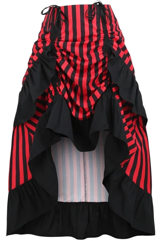 Red with Black Stripes and ruffles Skirt Adjustable hi-low