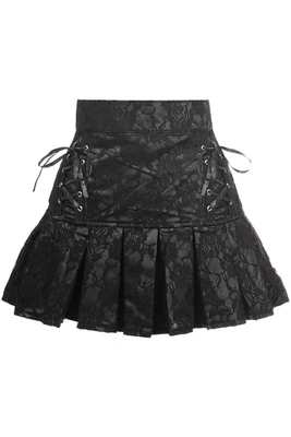 Black Satin over Black Lace Overlay Lace-Up Skirt