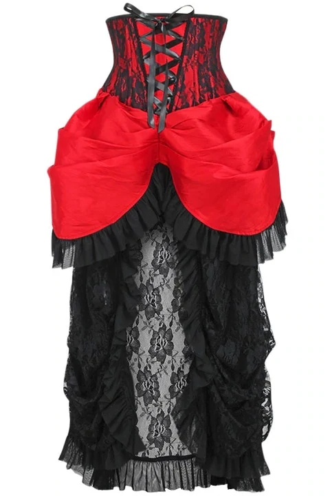 Strapless Black / Red Lace Victorian Waist Corset Skirt