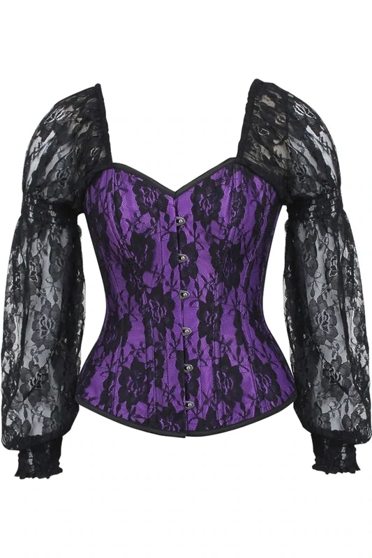 Purple Satin Victorian Corset Long-sleeved Top