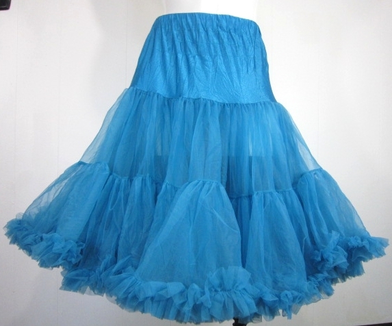 Peacock Blue​ petticoat 19.5"- 23" 40 yards Chiffon with Fluff up to 54" waist