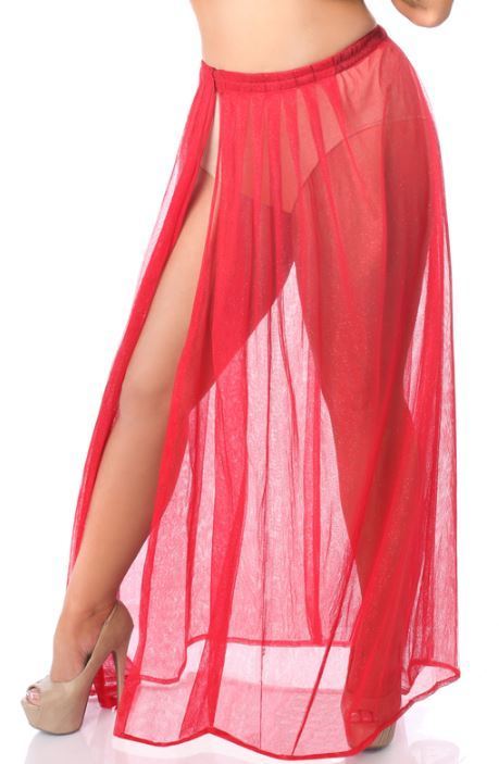 Plus Size Long Sheer skirt with High slit Red