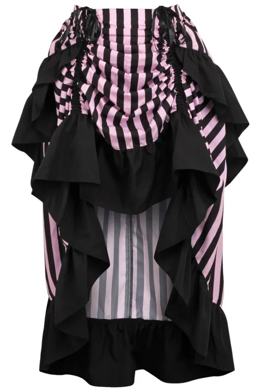 Pink with Black Stripes and ruffles Skirt Adjustable hi-low