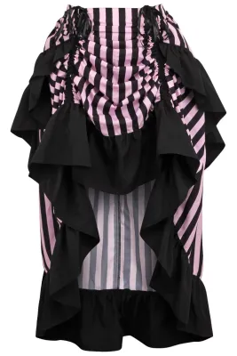 Pink with Black Stripes and ruffles Skirt Adjustable hi-low