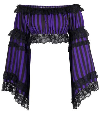 Purple with Black stripes Peasant long sleeve Crop Top with lace