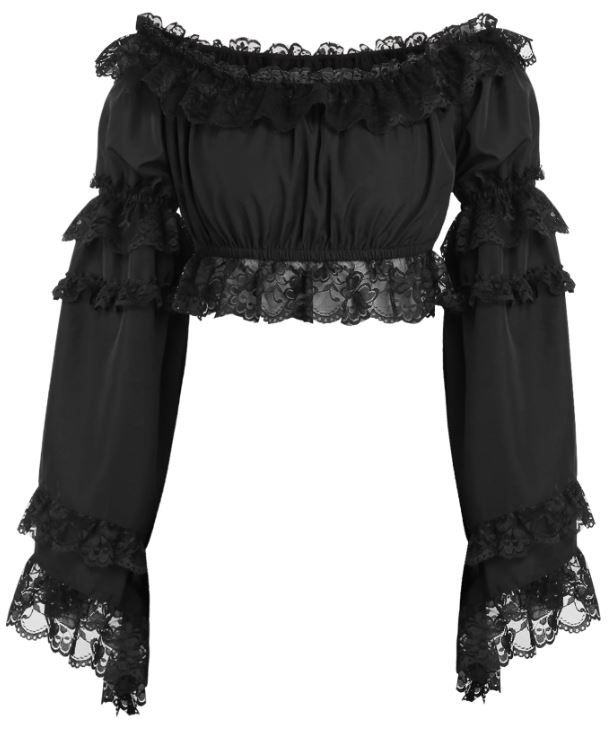 Black Peasant long sleeve Crop Top with lace