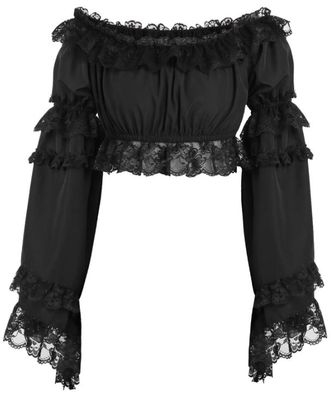 Black Peasant long sleeve Crop Top with lace