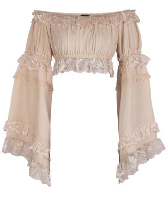 Beige Peasant long sleeve Crop Top with lace