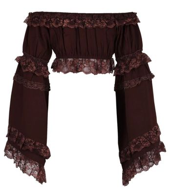 Brown Peasant long sleeve Crop Top with lace