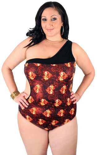 Plus size Foil One-Shoulder One-piece with side-out