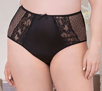 Plus Size High Waist Thong Panty Black Microfiber Mesh
