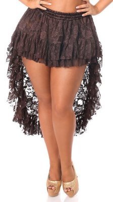 Lace skirt High Low with ruffle Dark Brown