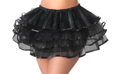 4 Layer Satin Ribbon Trim Tutu with Glitter Black