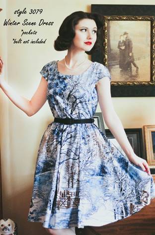 Retro Plus Size Winter Scene Dress 1x & 3x