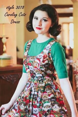 Retro Plus Size Carolling Cats Christmas Dress 2x