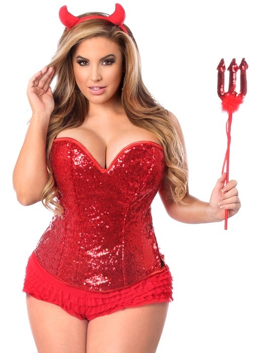 Plus size Red Sequins Corset Devil Costume