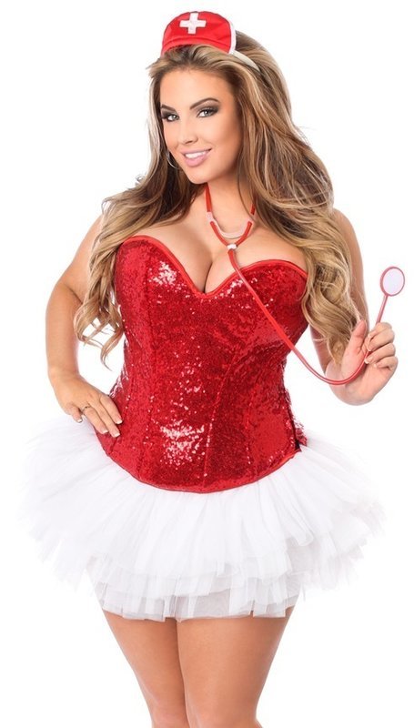 Plus size Sequins Corset Nurse Costume with Tutu