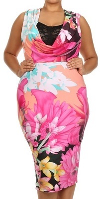 Cowl Midi Dress Pink Tropical Floral Clearance sale