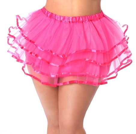 4 Layer Satin Ribbon Trim Tutu Fuchsia