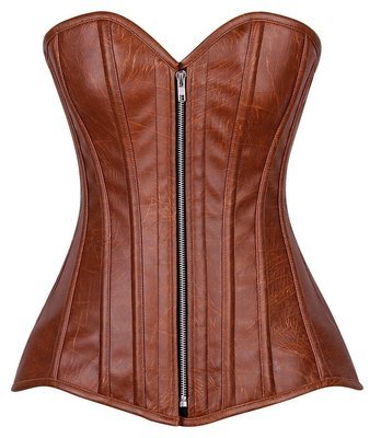 Plus size Light Brown Distressed Faux Leather Steel Boned Corset