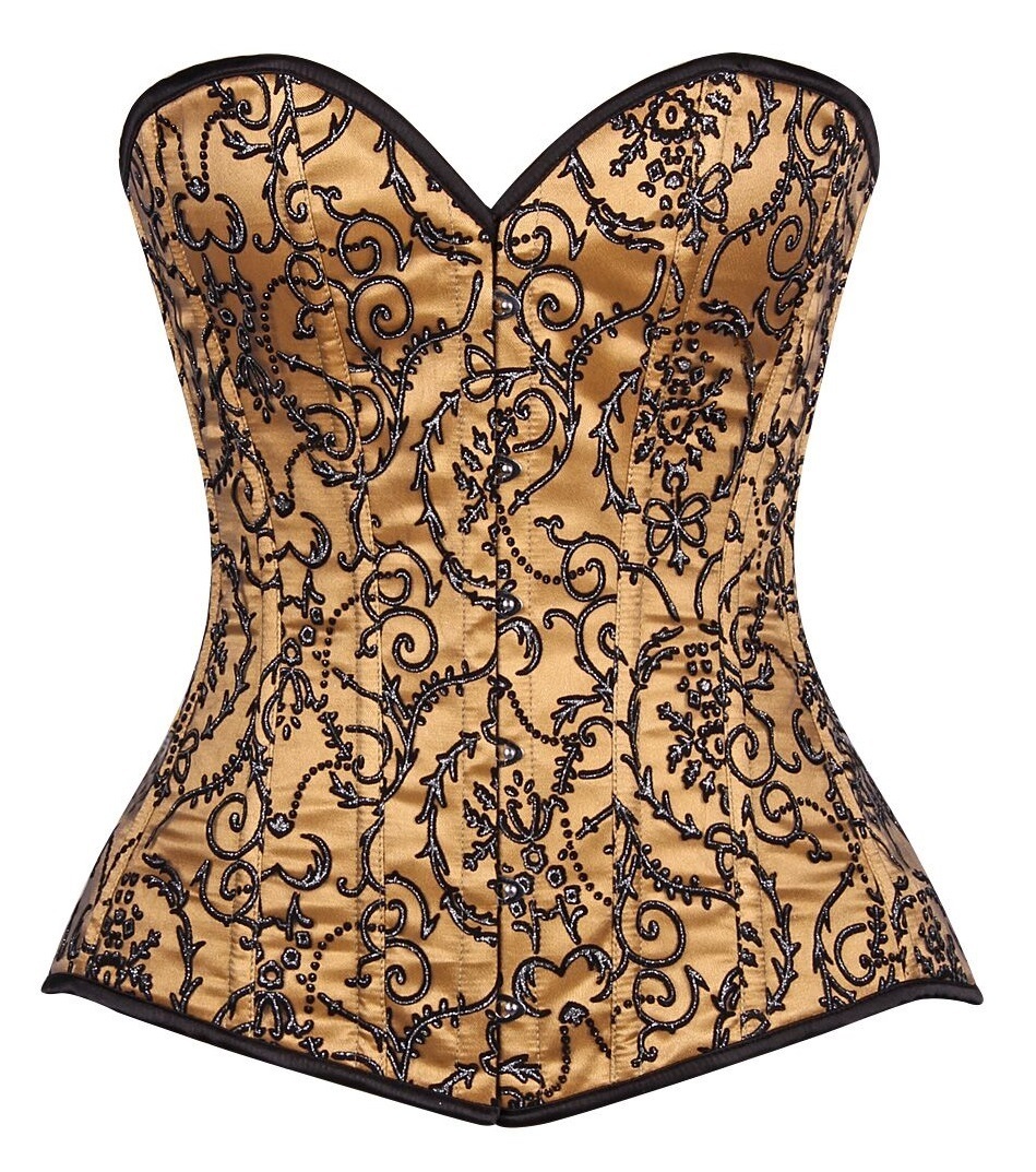Plus size Elegant Gold Corset Embroidered Overlay