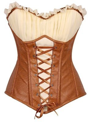 Plus size Faux Leather gauze corset Ren Faire Tan