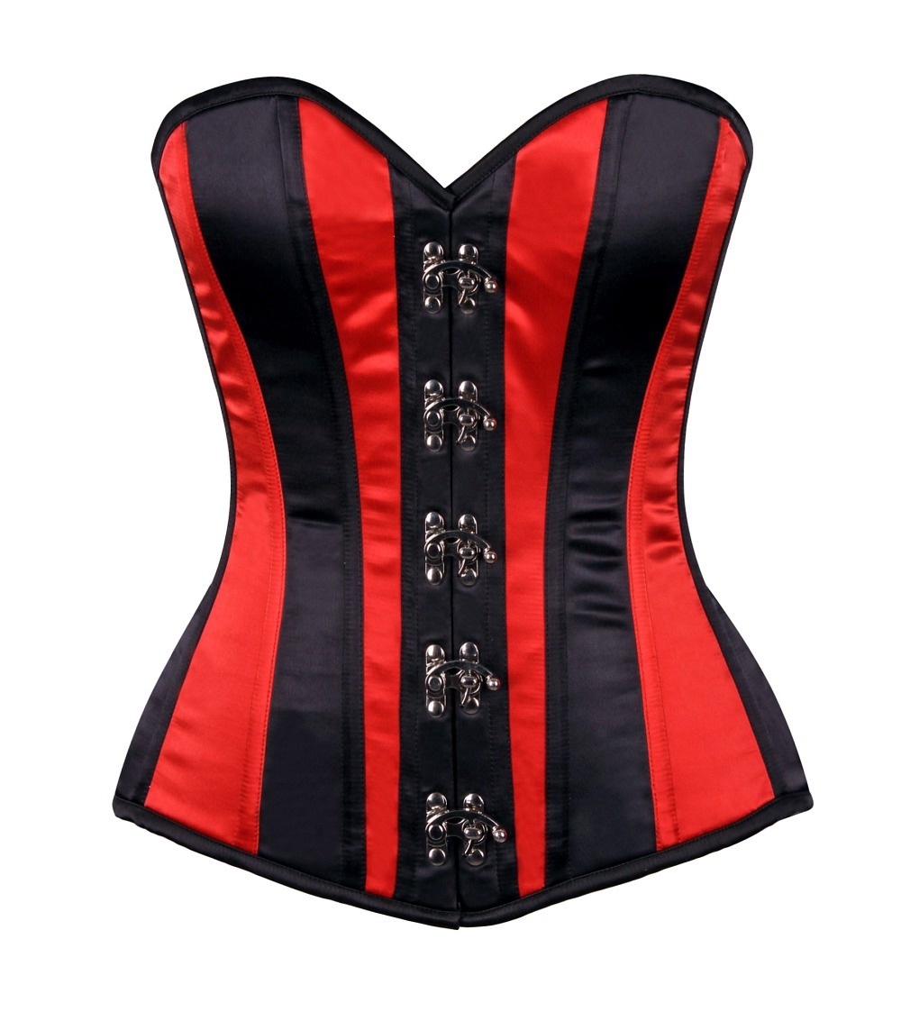 Plus Size Black Red stripe Satin Corset