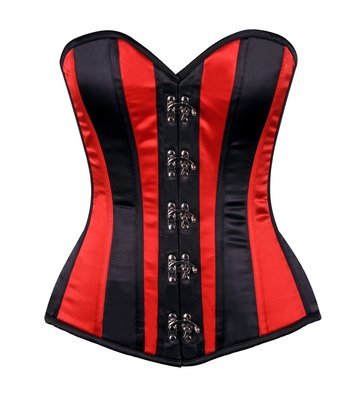 Plus Size Black Red stripe Satin Corset