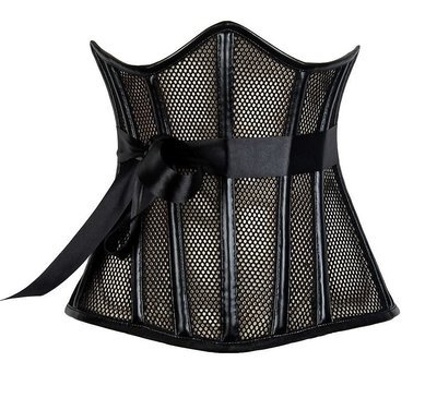 Plus size Fetish Fishnet Faux Black Leather Open top Corset