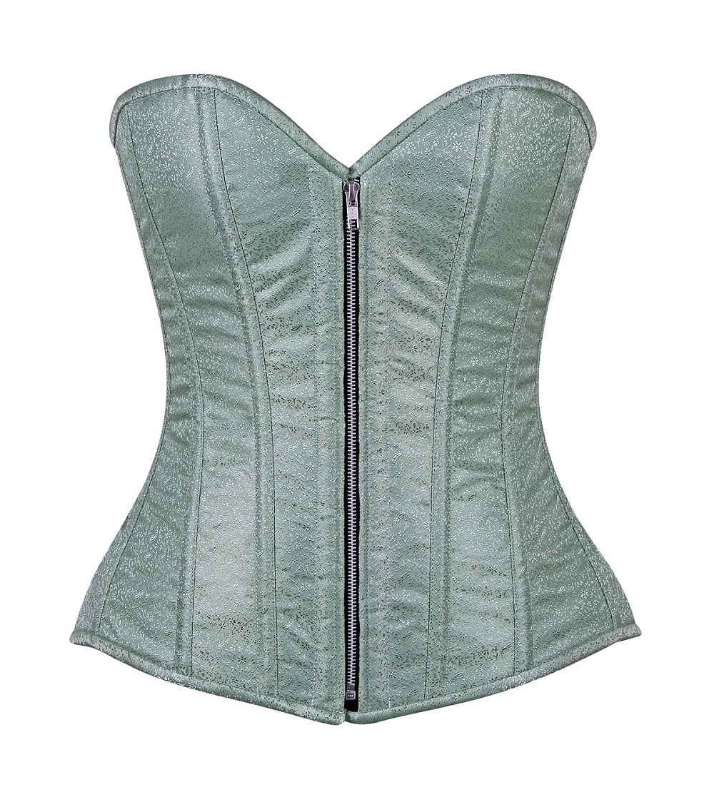 Plus size Sea Green Brocade Steel Boned Corset