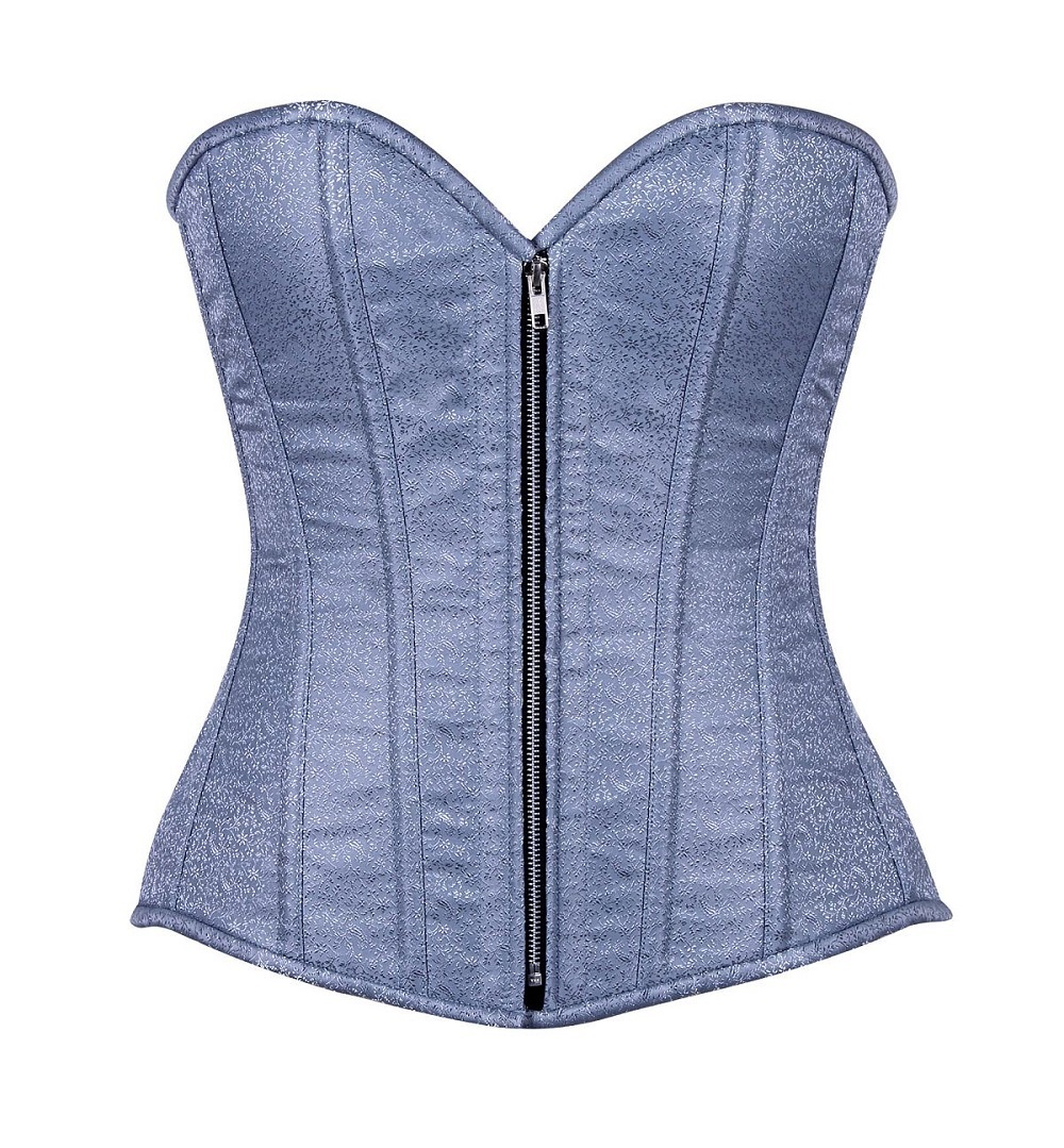 Plus size Dusty Blue Brocade Steel Boned Corset