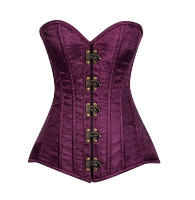 Plus size Plum Brocade Corset w Metal Clasps