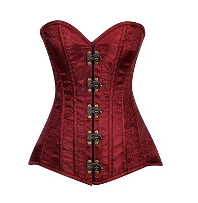 Plus size Wine Brocade Corset w Metal Clasps