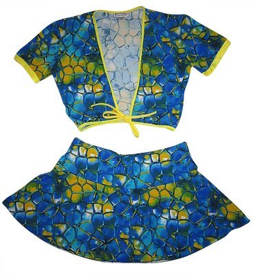 Plus size Micro Mini skirt w tie front Crop Top Blue Tortoise Yellow
