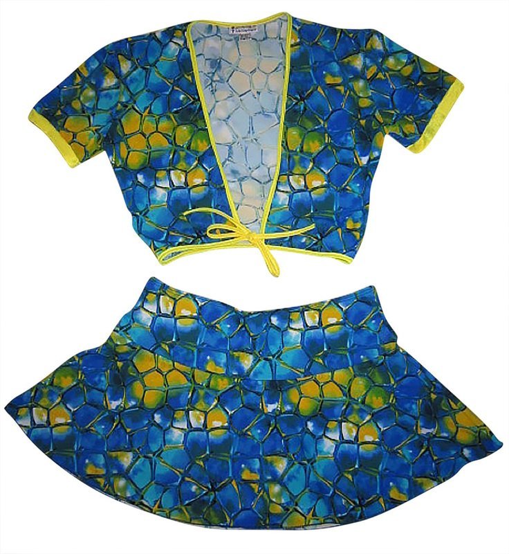 Plus size Micro Mini skirt w tie front Crop Top Blue Tortoise Yellow