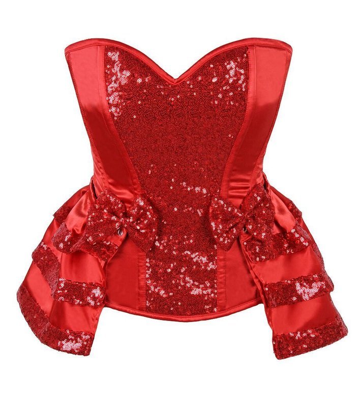 Plus Size High Class Red Satin Corset w Sequins & attached Skirt