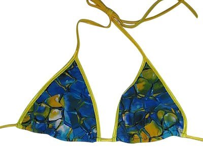 Plus size Larger Cut Triangle Bikini Top Blue Tortoise Yellow 1x Clearance