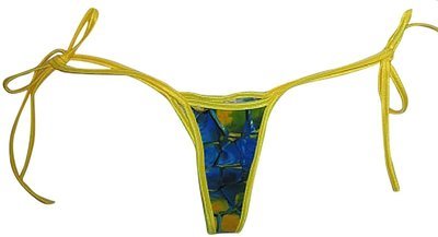 Plus size Tie Side Thong Bikini Bottom Blue Tortoise Yellow