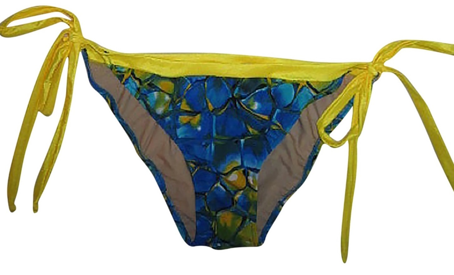 Plus size American cut Bikini Bottom w Ties Blue Tortoise Yellow