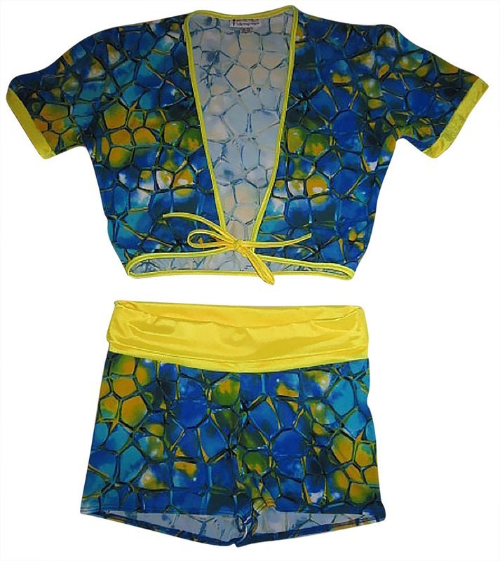 Plus size tie front Crop Top  w Roll Over Yoga Short Tortoise Yellow