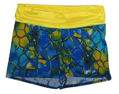 Plus size tie Roll over yoga Short Blue Tortoise Yellow