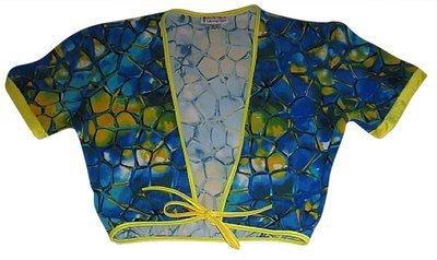 Plus size tie front Cleavage crop top Blue Tortoise Yellow
