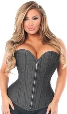Plus size Black Denim Steel Boned Corset