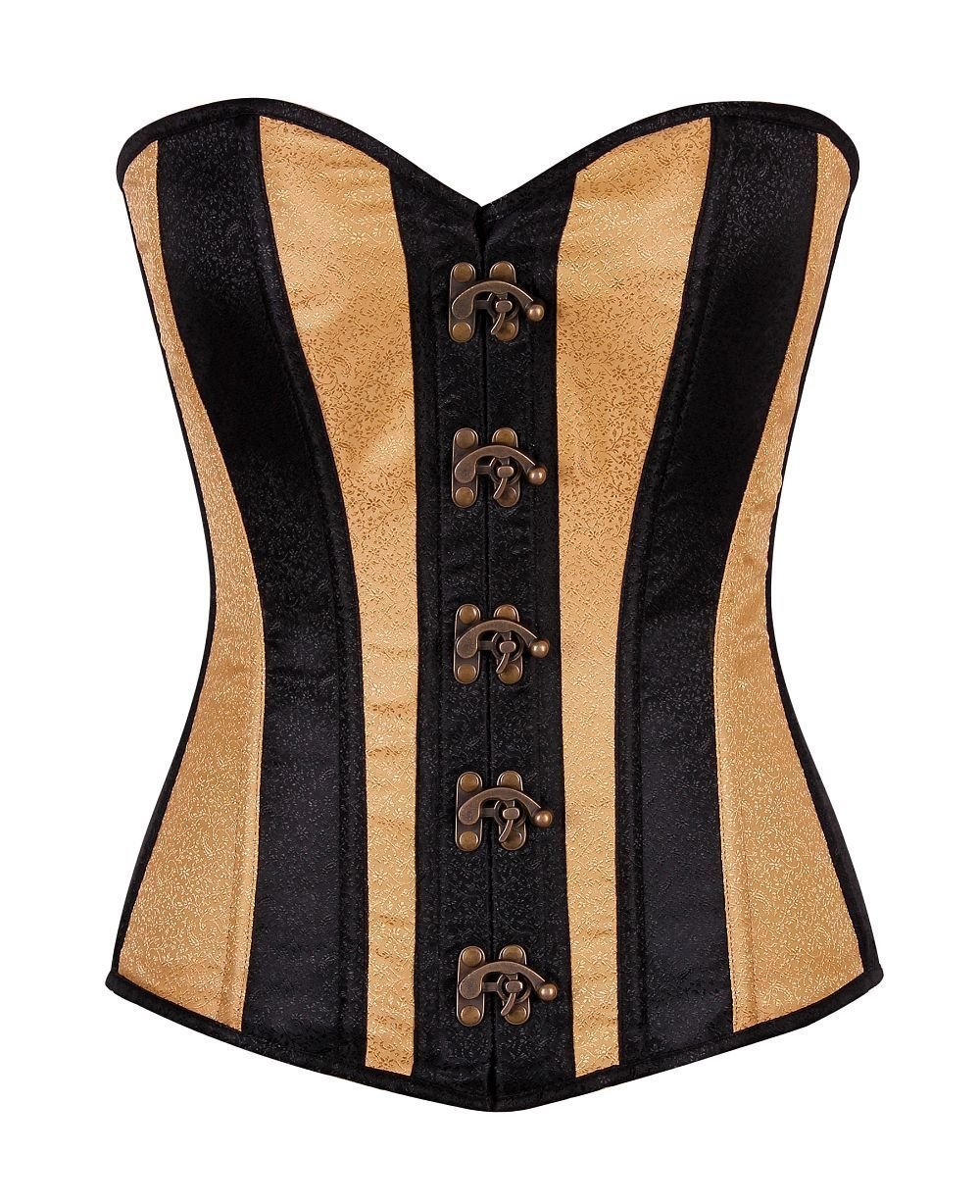Plus Size Black Gold stripe Brocade Corset